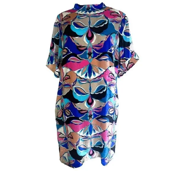 EMILIO PUCCI Multicolored Abstract Print Short Sleeve Shift Mini Dress S… - Picture 4 of 12
